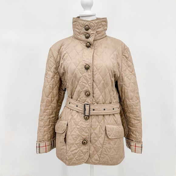 Burberry Quilted Coat Winter Down Finsbridge Plaid Jacket Check Cream M - Picture 1 of 16